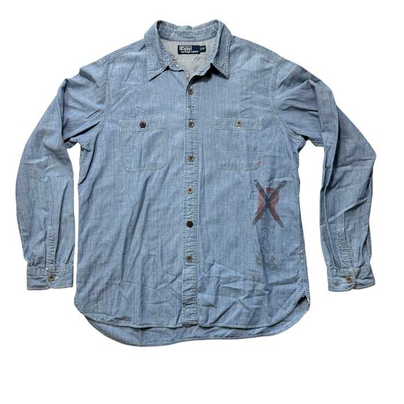 POLO Ralph Lauren Rare Shipyard Nautical Chambray Button-Up Denim Shirt Men's XL - Picture 1 of 16